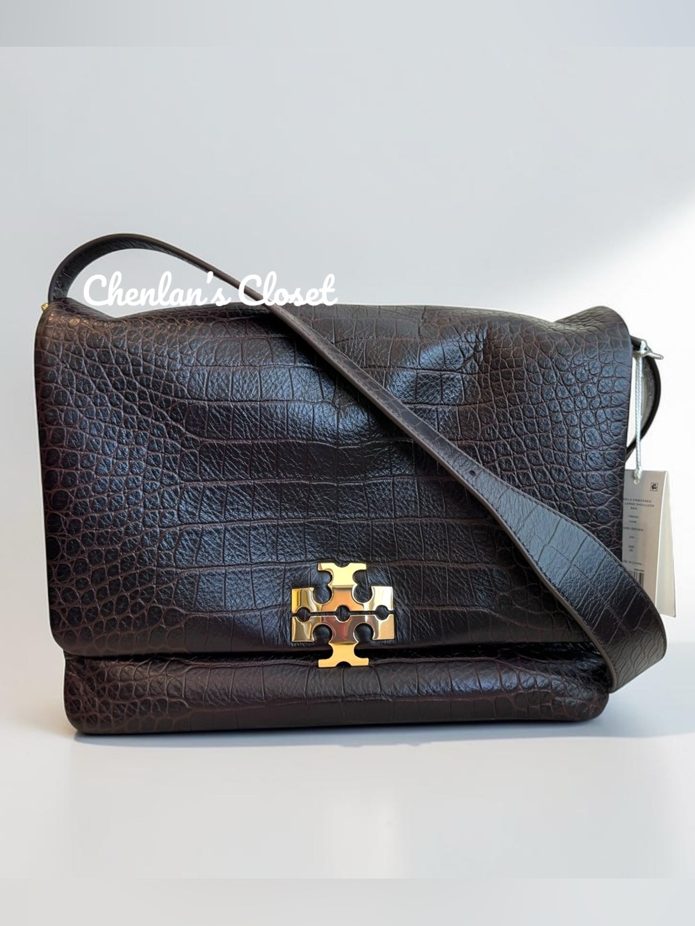 NWT Tory Burch LARGE CHARLIE RUNWAY CROC-EMBOSSED SHOULDER BAG - Picture 15 of 16